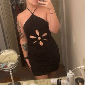 UO Black Halter Groovy Cutout Dress